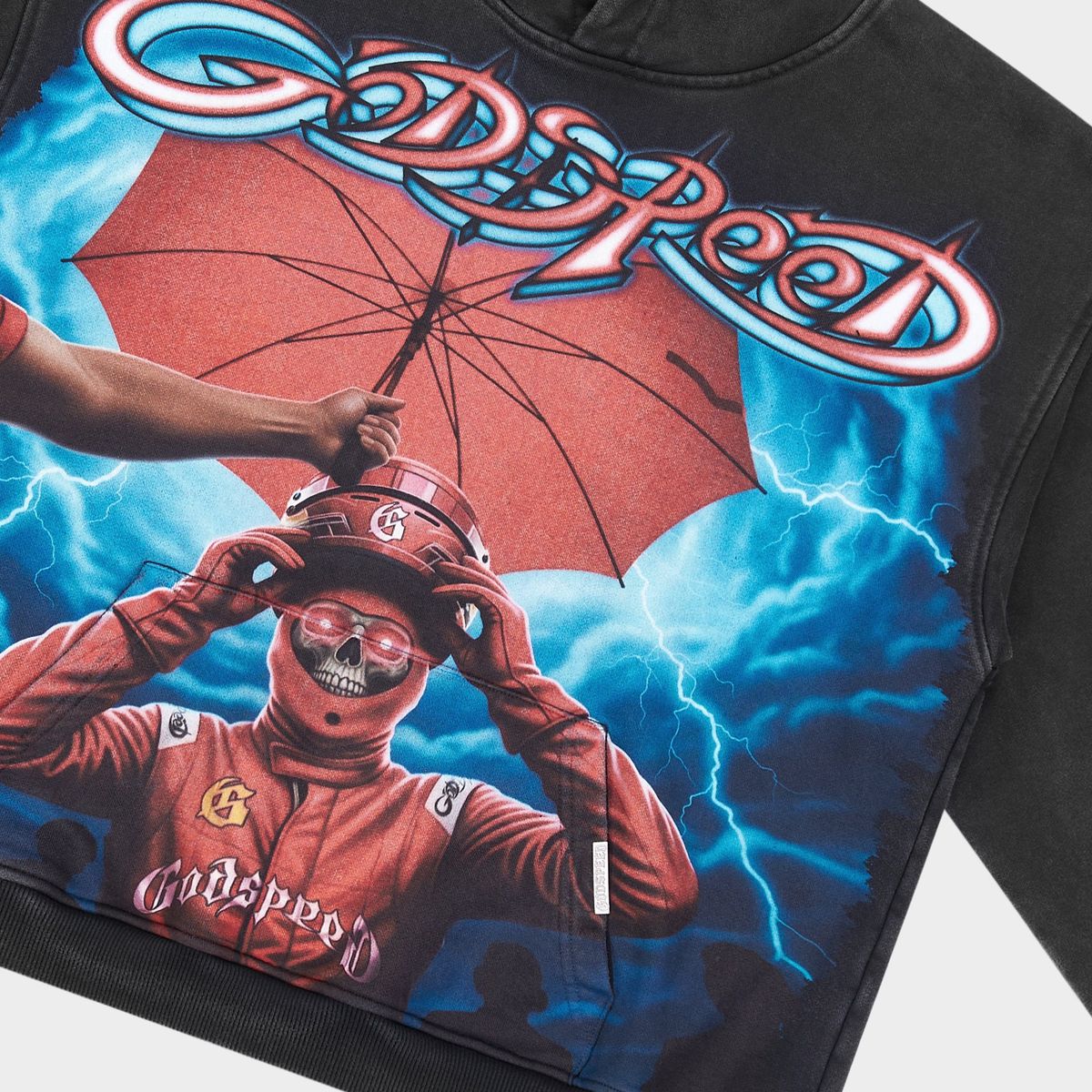 Godspeed Supreme Reign hoodie in black wash.