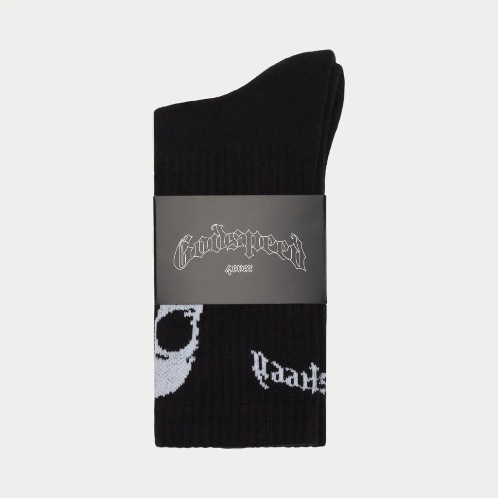  Black socks with Skull & Roses design, 1 pair, premium packaged.