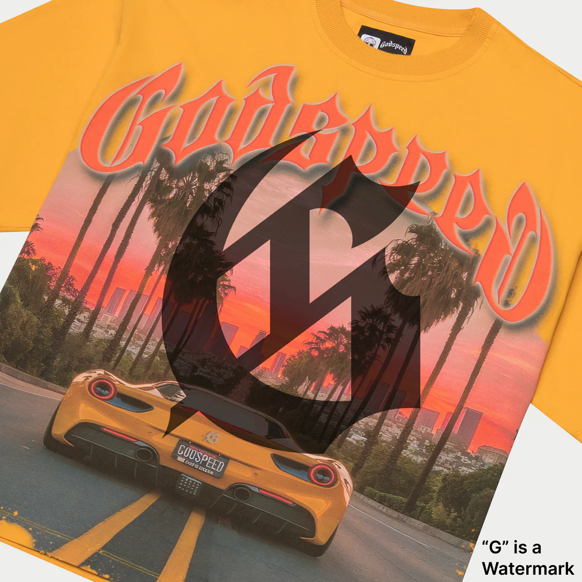 Godspeed Sunset Blvd t-shirt with striking art piece, limited to 444 numbered examples.