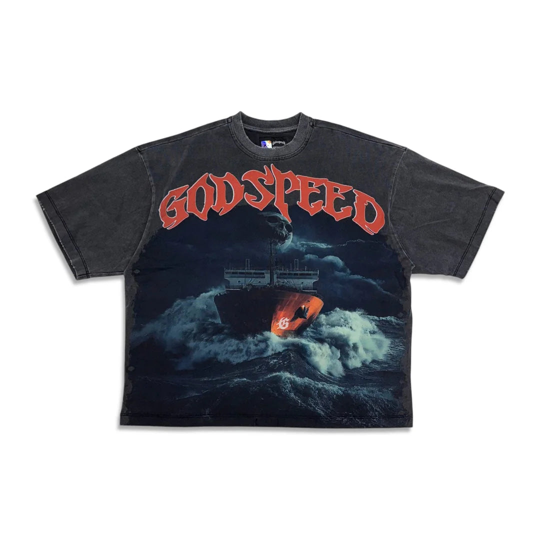Godspeed Sea Sick grey wash t-shirt.