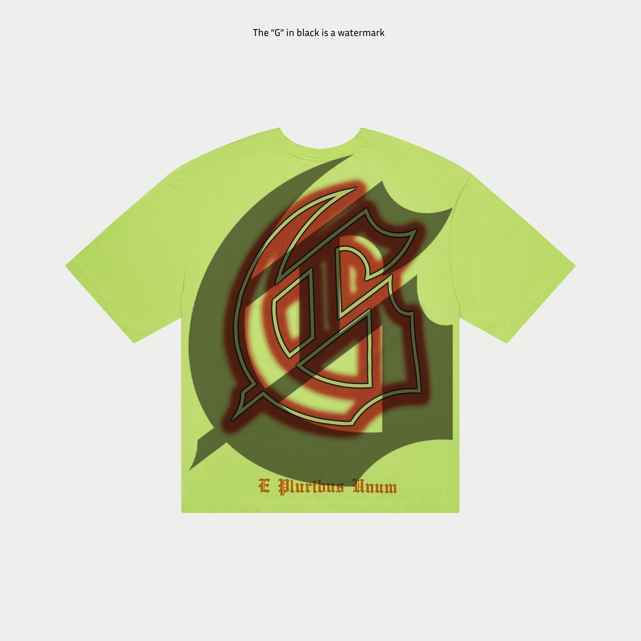Lime green Godspeed Surf Shop T-Shirt with digital artwork, 10oz mid-weight fabric, numbered limited edition tag, oversized fit.