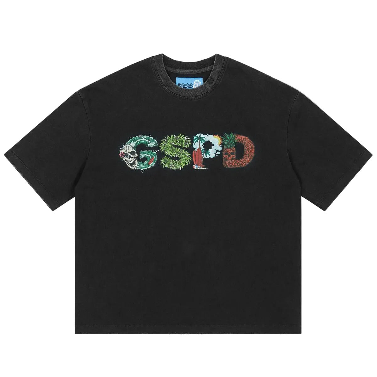 Godspeed Surf’s Up T-shirt with bold graphic print and mid-weight washed fabric streetwear design