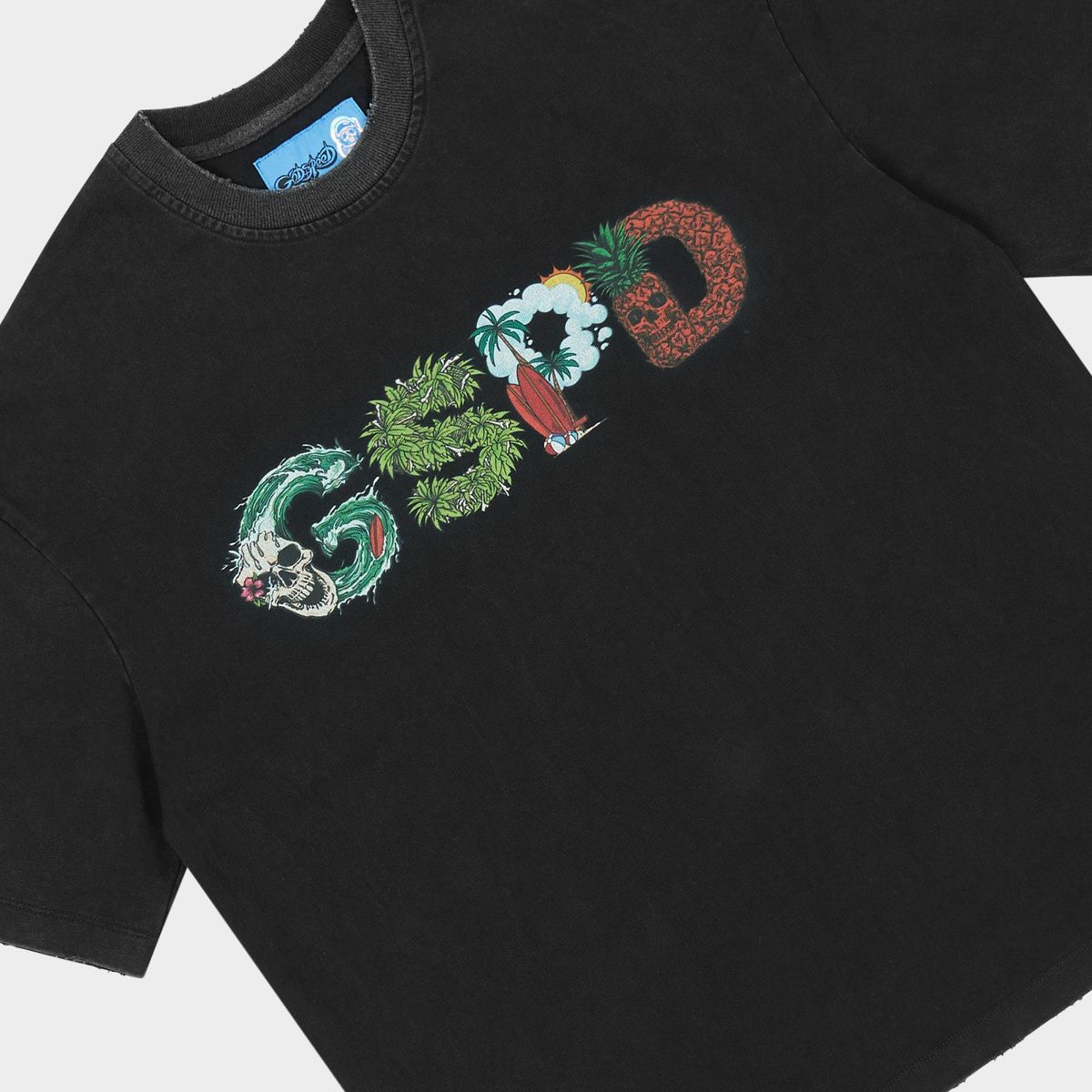 Godspeed Surf’s Up T-shirt with bold graphic print and mid-weight washed fabric streetwear design