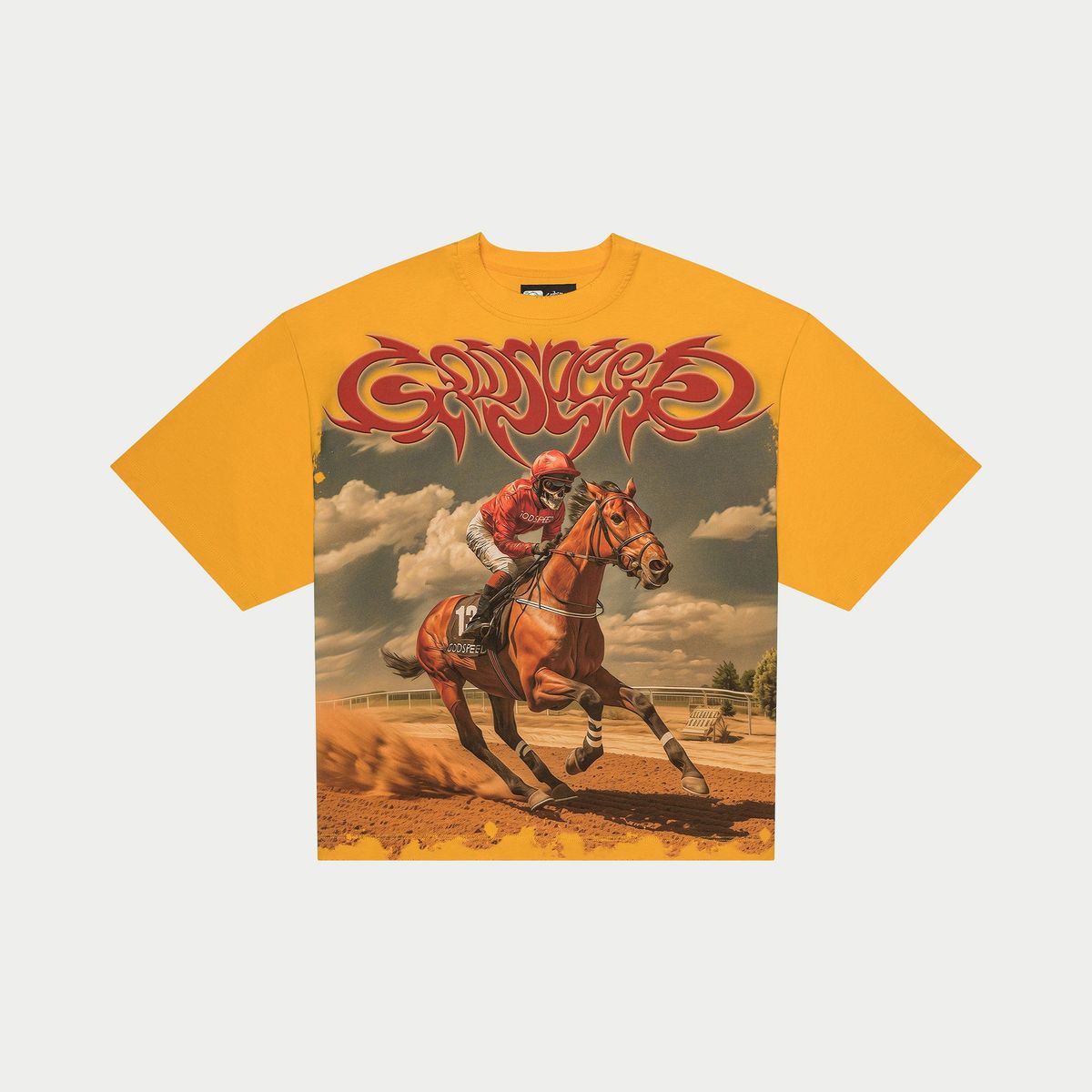  Yellow Thoroughbred T-shirt with digital art, oversized fit, and limited edition numbered tag