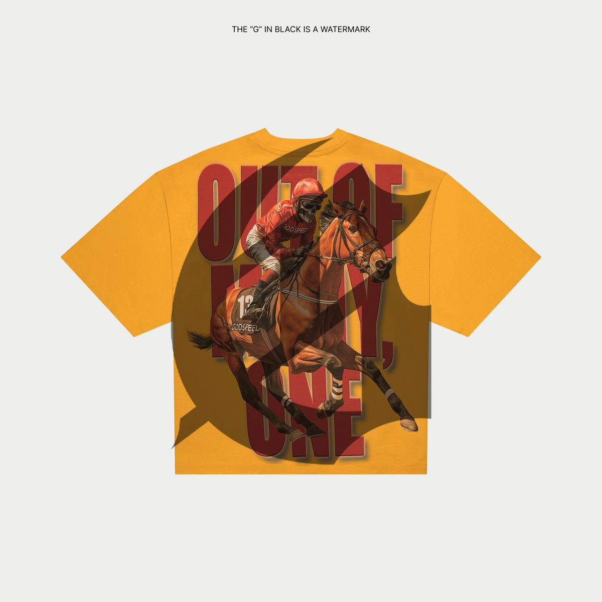  Yellow Thoroughbred T-shirt with digital art, oversized fit, and limited edition numbered tag