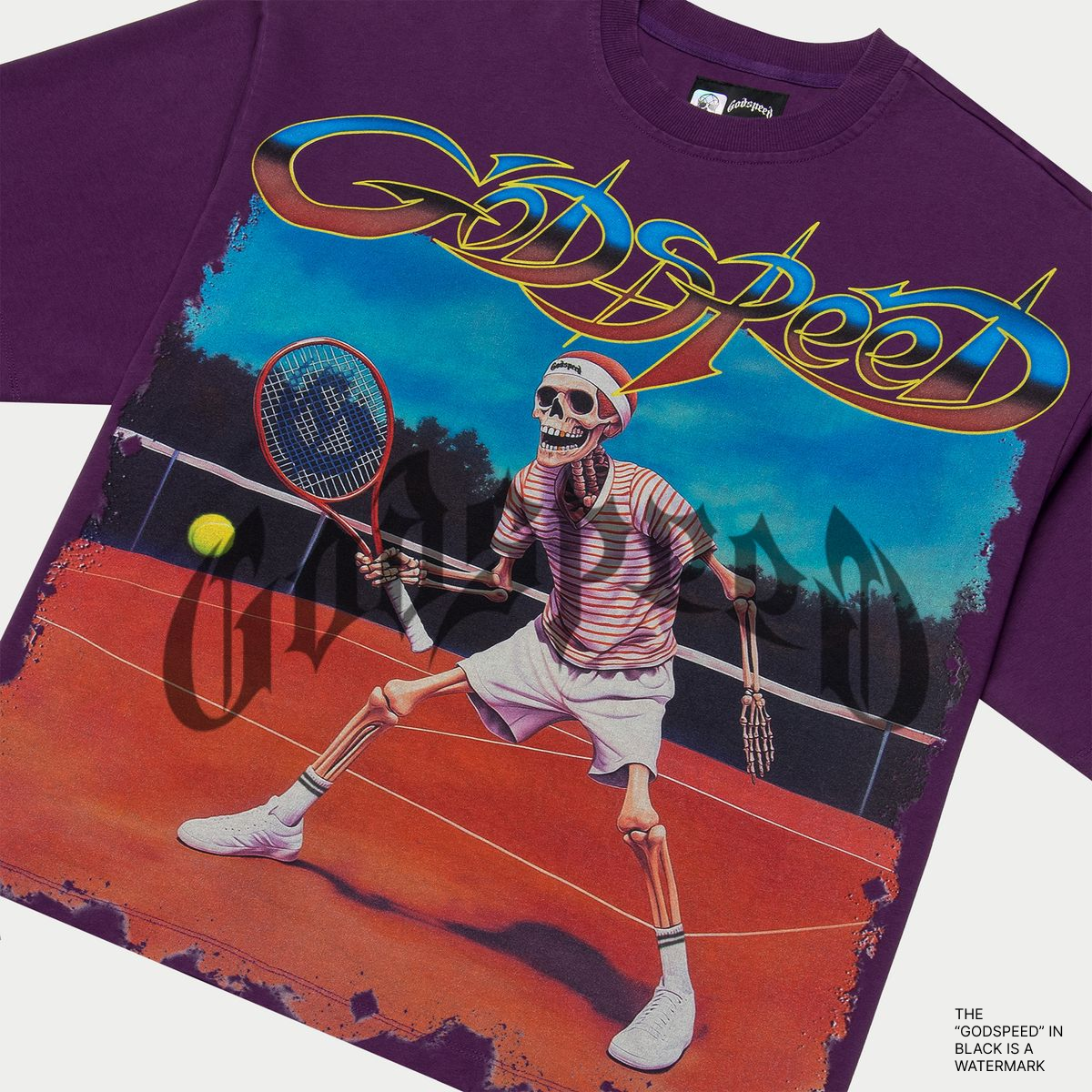 Godspeed Top Spin Purple Wash limited-edition T-Shirt with mid-weight washed fabric and bold art design.