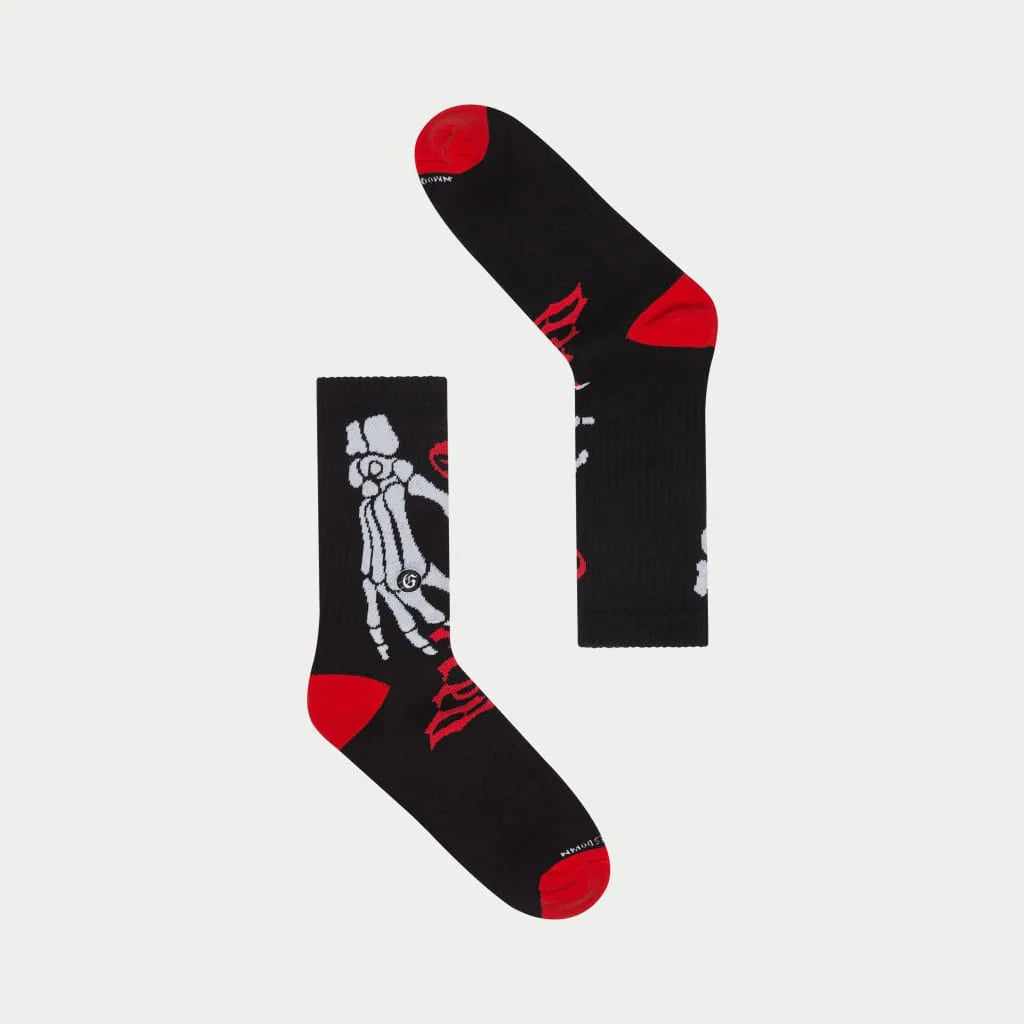  Black and grey socks with “Stay 10 Toes Down” text design, 1 pair, premium packaged.