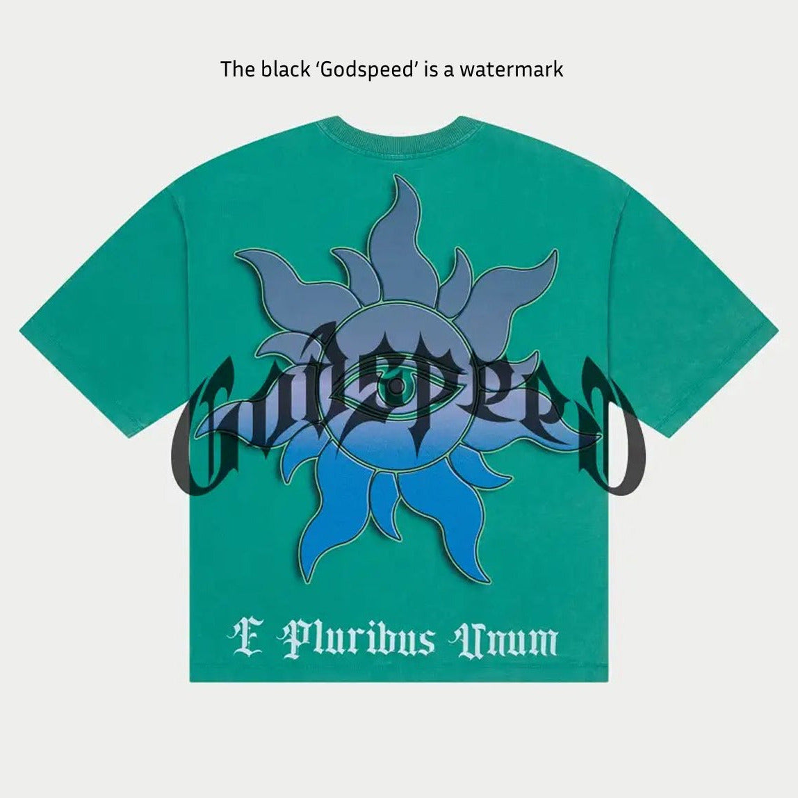 unidentified aerial phenomenon black t-shirt with graphic artwork and stone details around the crown laid flat