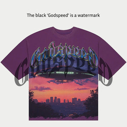 limited edition black t-shirt with bold artwork and stone detailing around the crown laid flat