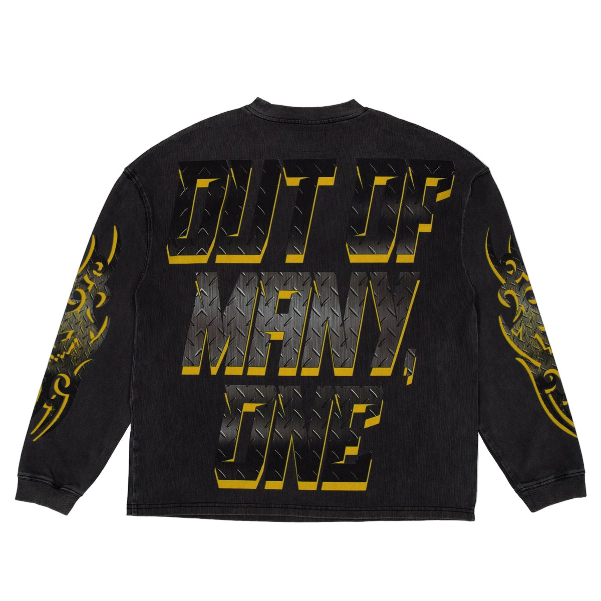 Godspeed Under Construction Sweatshirt in Black wash with bold streetwear graphics and relaxed fit