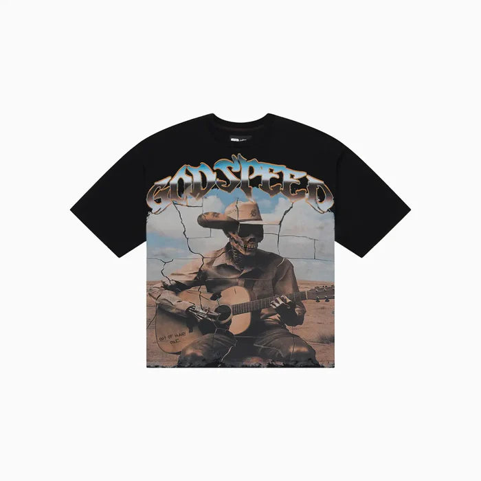 men’s virtuoso black t-shirt with tailored fit and soft breathable fabric laid flat on white background