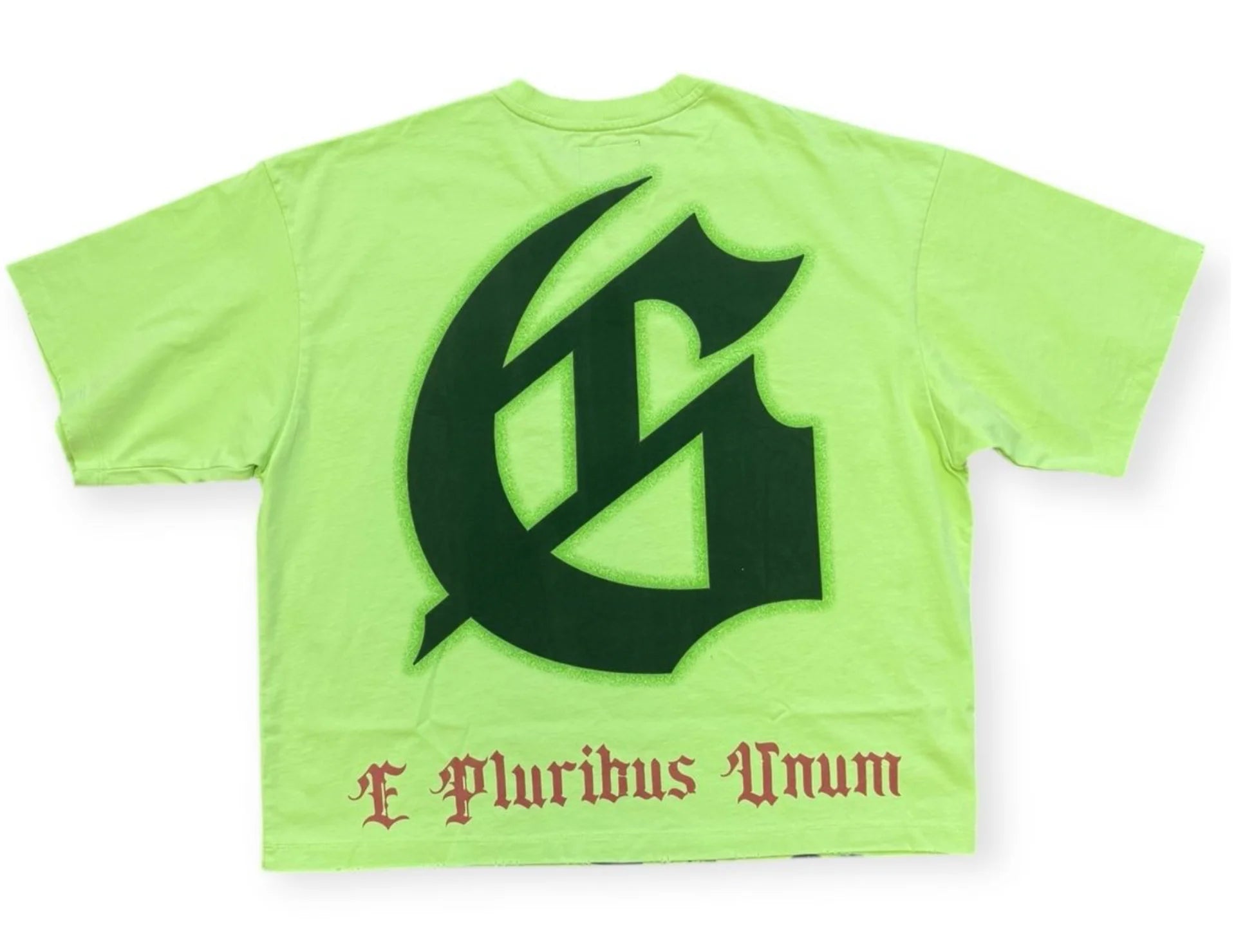 Godspeed Vandal T-Shirt in Volt with crown art design and stone embellishments, crafted from 10oz mid-weight washed cotton, limited to 444 pieces.