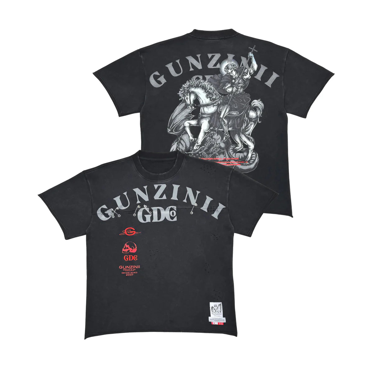 Gunzinii Mens GDC Pin Crew Neck T-Shirt Black with Placement Print Design