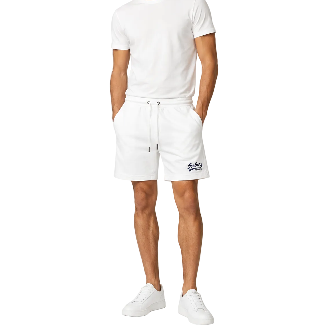 Embroidered logo shorts in white front view