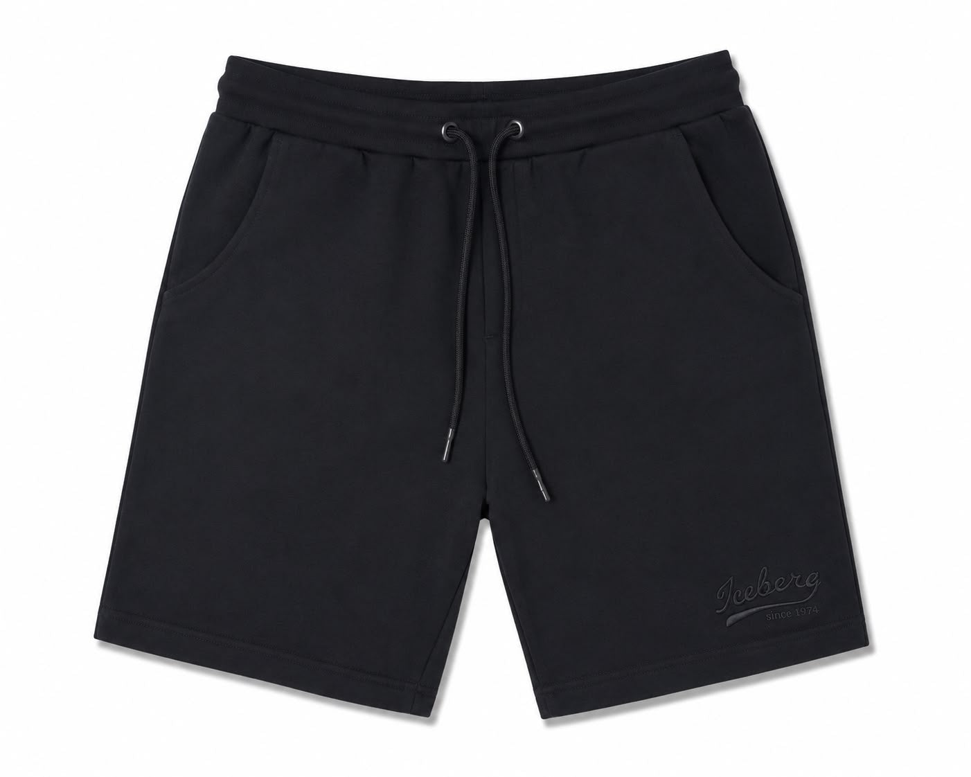 Men’s black embroidered logo shorts featuring premium stitched logo detail, relaxed fit, and modern streetwear styling.