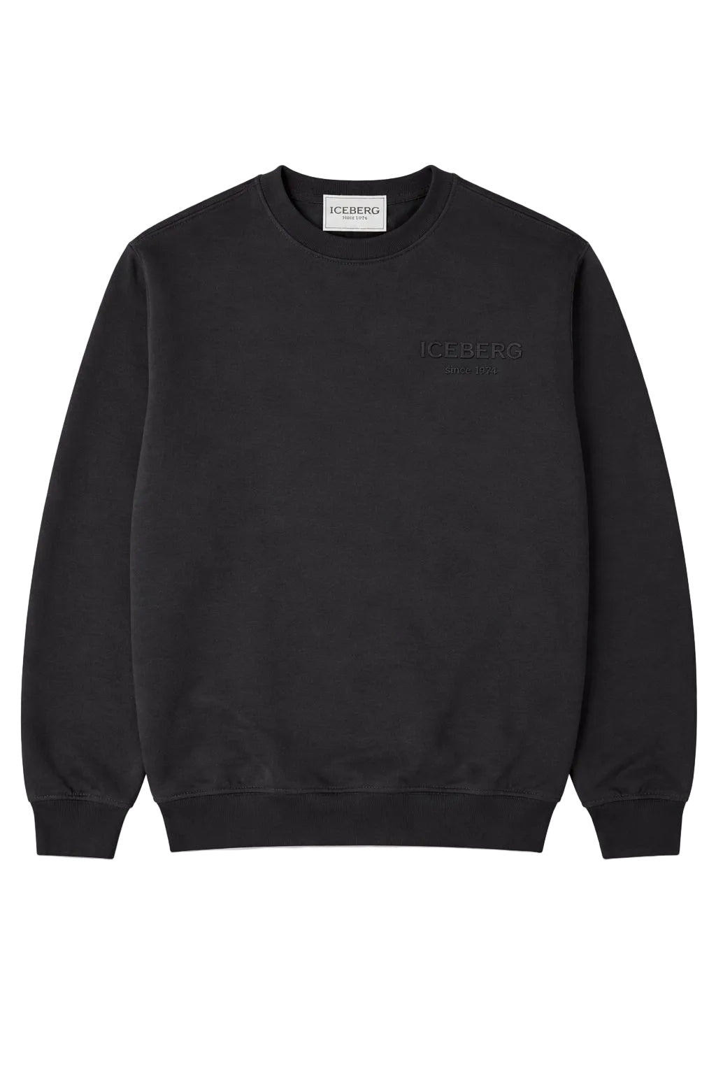 black crewneck sweatshirt men, iceberg sweatshirt black, luxury streetwear sweatshirt, minimalist logo sweatshirt, premium cotton crewneck, mens designer sweatshirt black, casual winter sweatshirt men