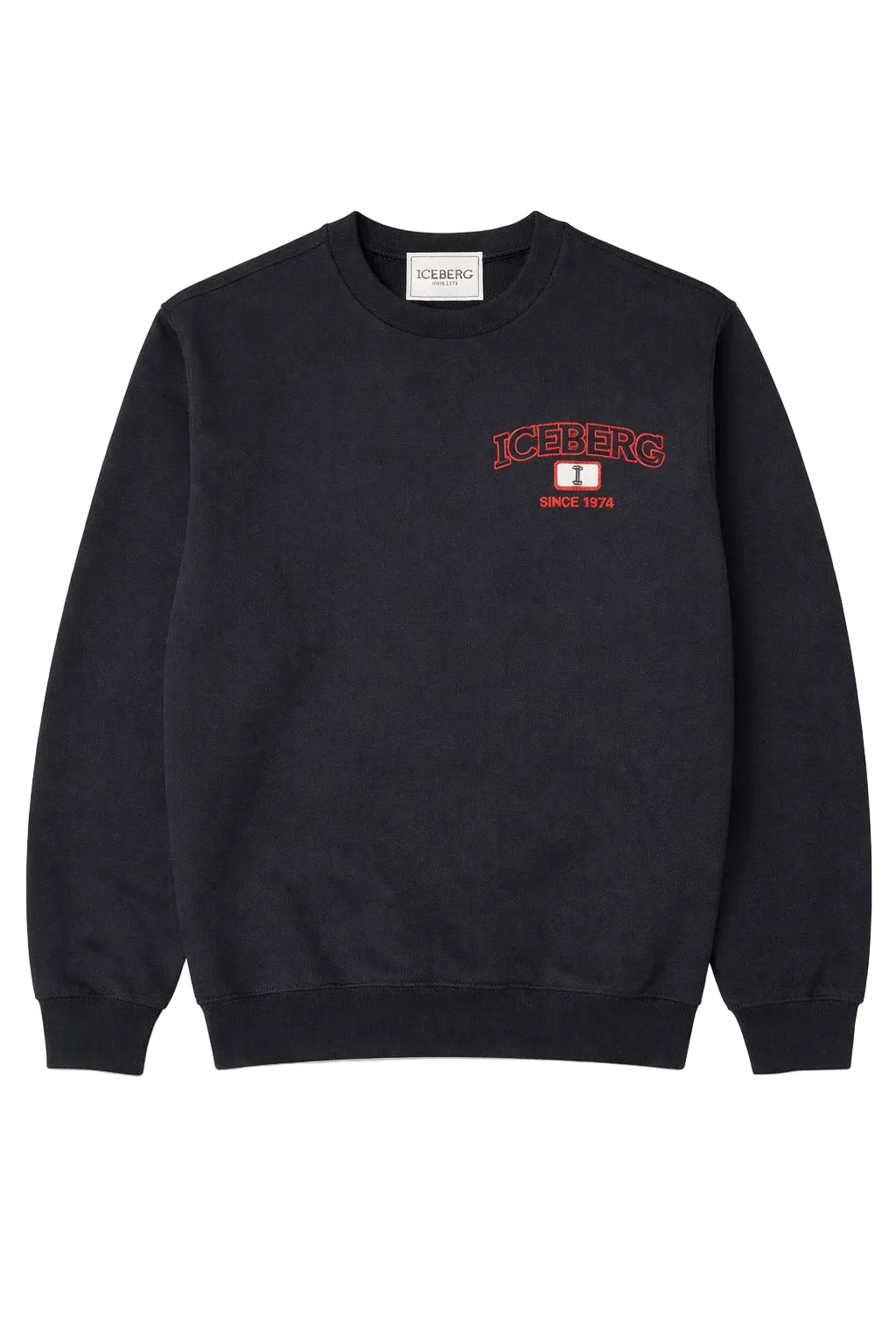 Black sweatshirt with embroidered red ICEBERG logo on the chest, displayed on a clean background.