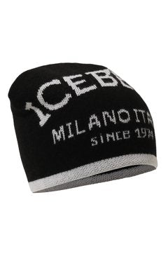 Iceberg 2C black knit beanie featuring a white front logo and brand founding year.