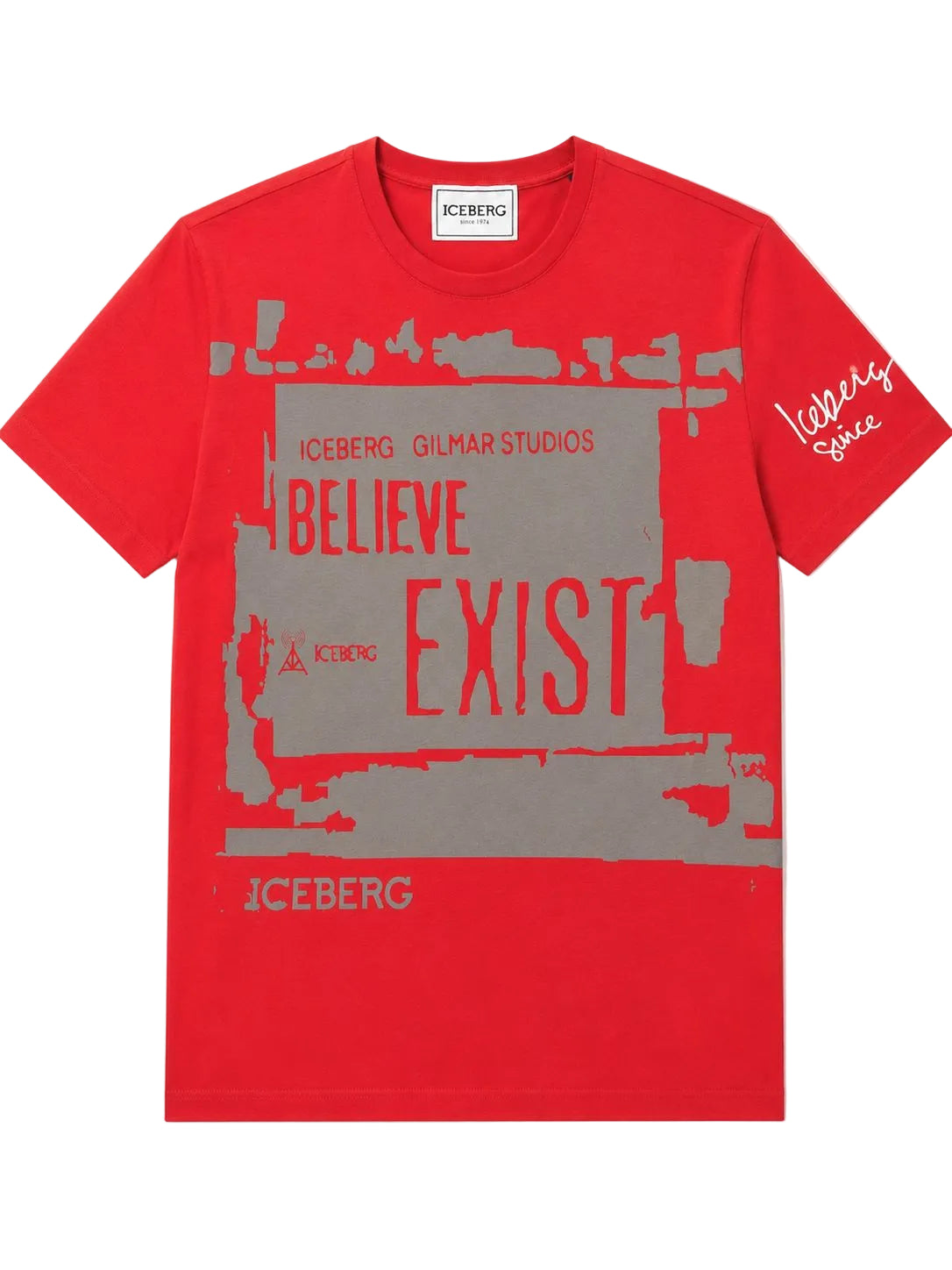 Premium ICEBERG X DAZZLE 5D red streetwear t-shirt for men featuring bold graphic fashion design and modern urban casual style