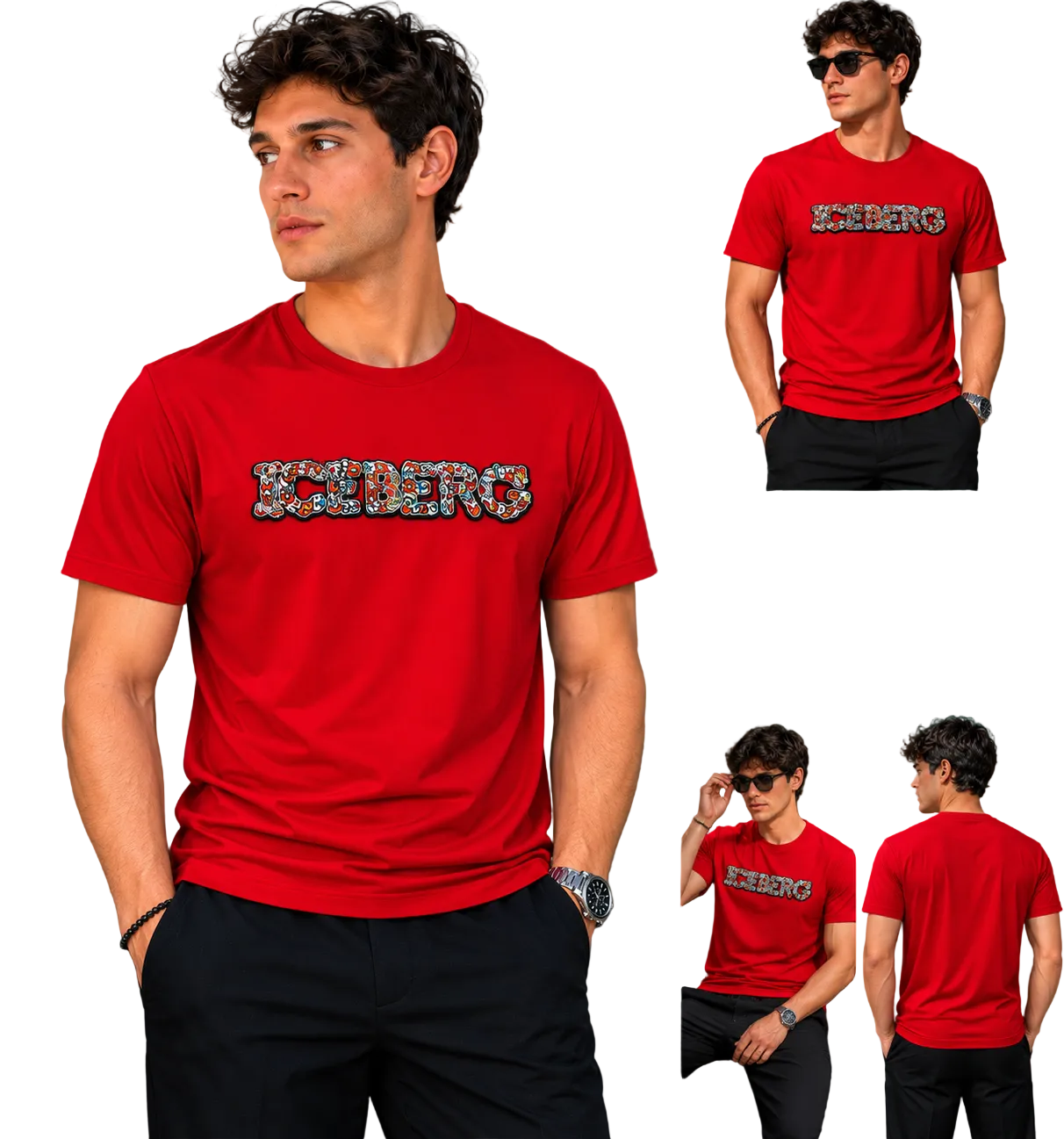 ICEBERG X DAZZLE 5D red graphic t-shirt for men with premium streetwear designer style and modern casual fashion look