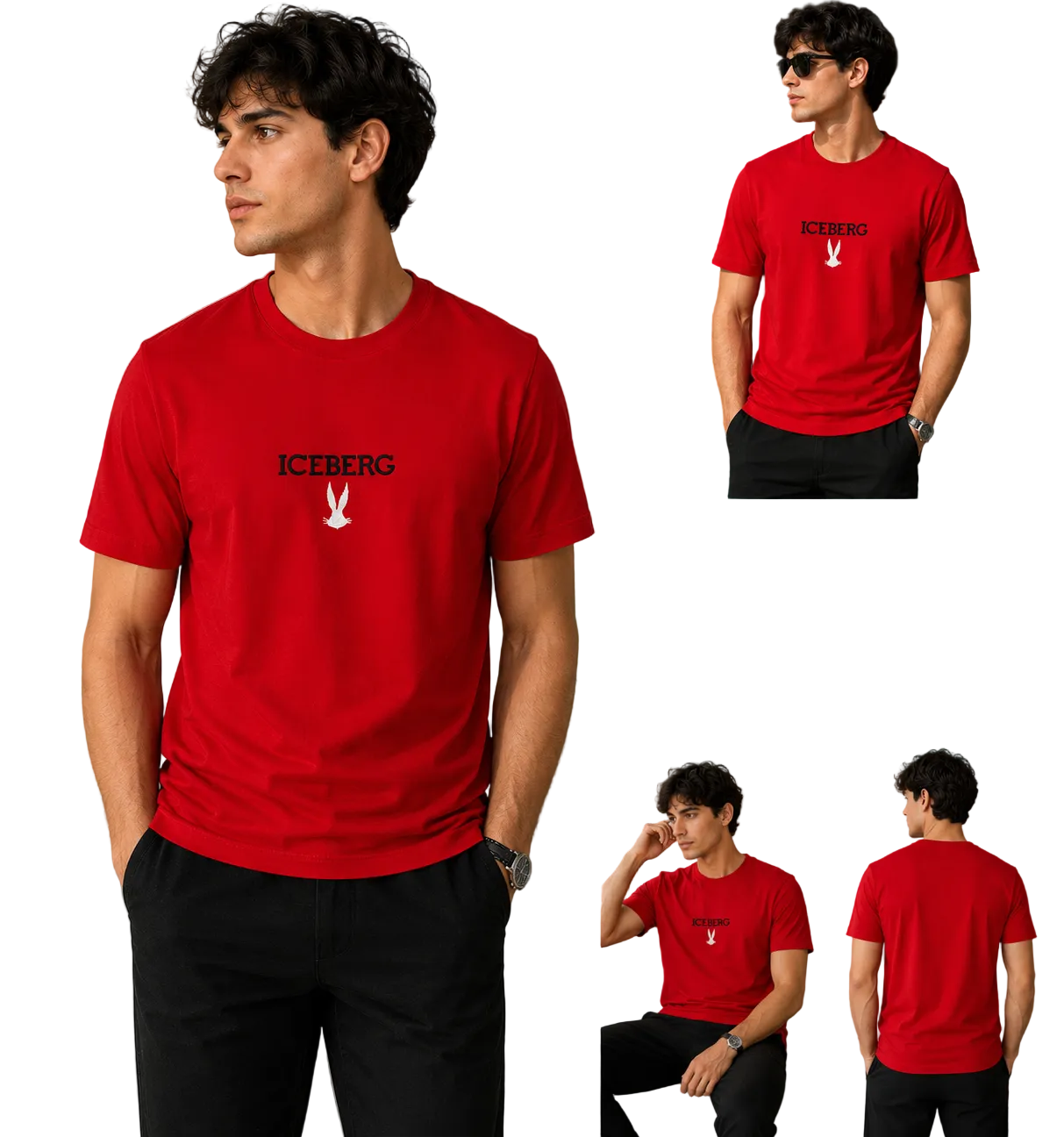 Men’s ICEBERG X DAZZLE 5D red designer graphic t-shirt with luxury streetwear style and bold modern fashion look