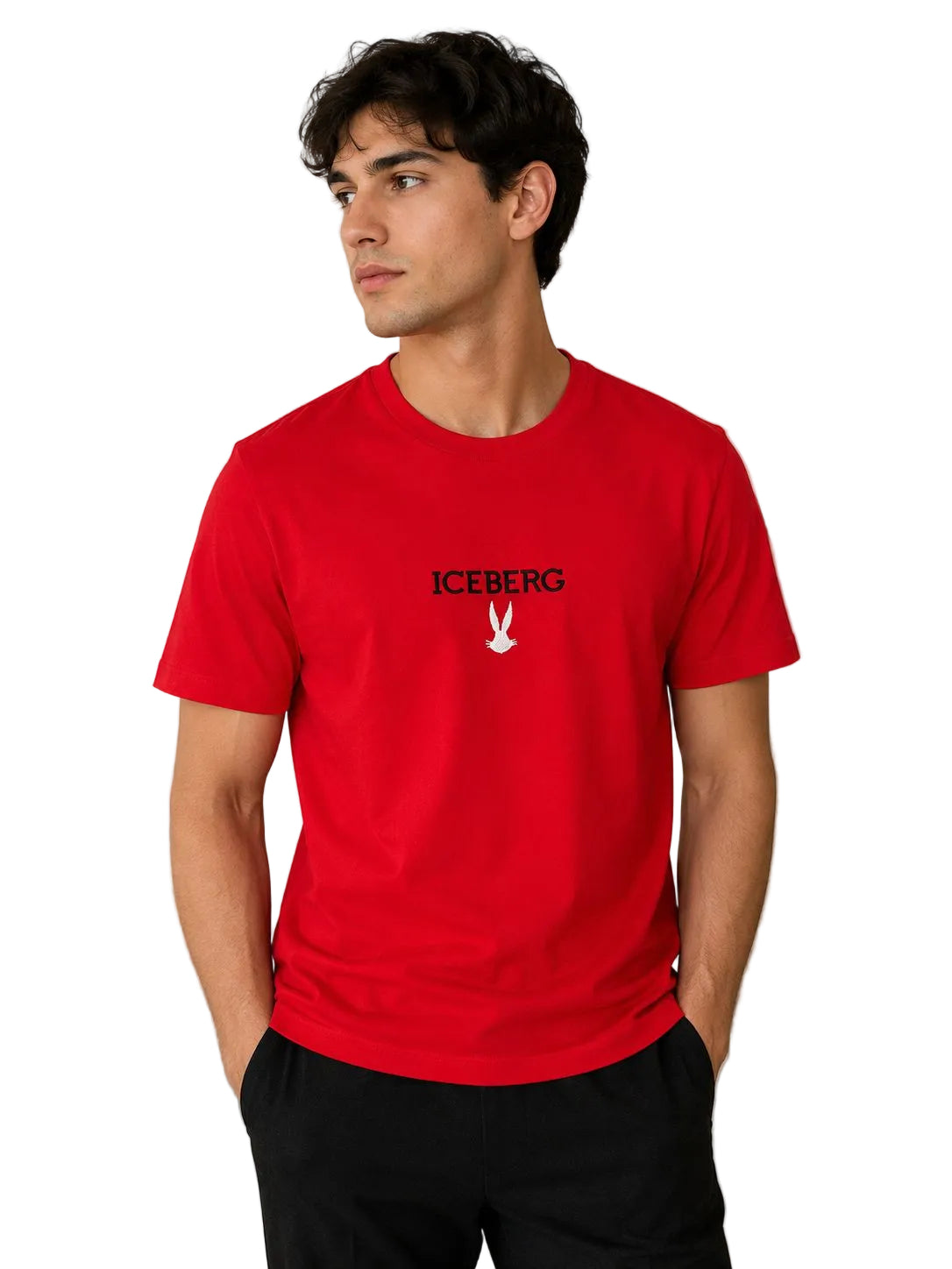 Men’s ICEBERG X DAZZLE 5D red designer graphic t-shirt with luxury streetwear style and bold modern fashion look