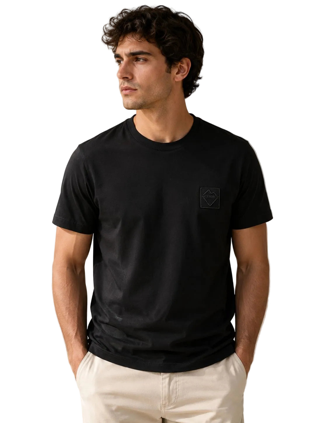 Trendy black cotton t-shirt with modern 5D artwork