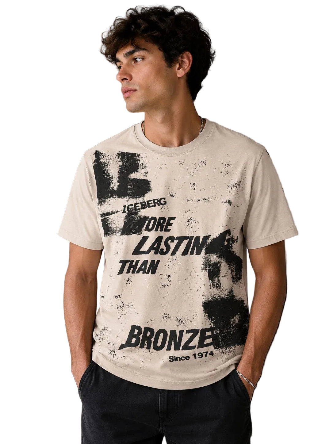 Khaki ICEBERG X DAZZLE PREMIUM 5D graphic t-shirt with modern streetwear style and premium casual fashion design for men