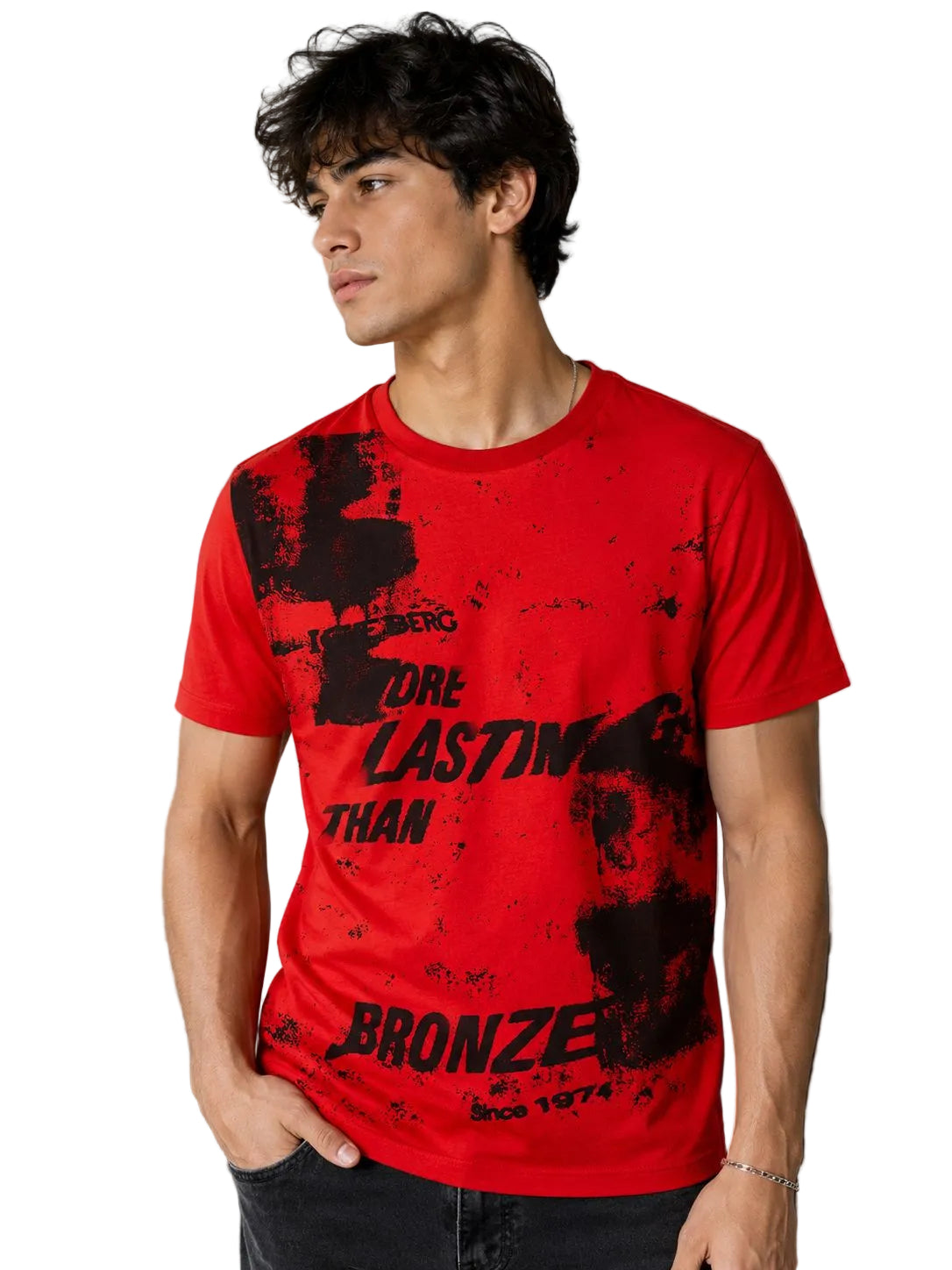 Red ICEBERG X DAZZLE 5D graphic t-shirt with premium streetwear design and modern casual fashion styling for men