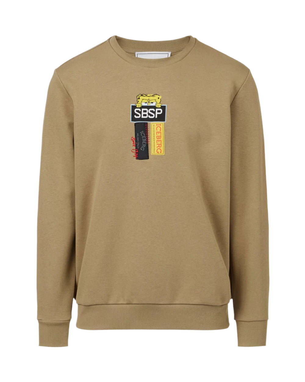 slim fit powder-colored sweatshirt with embroidered Iceberg logo patch