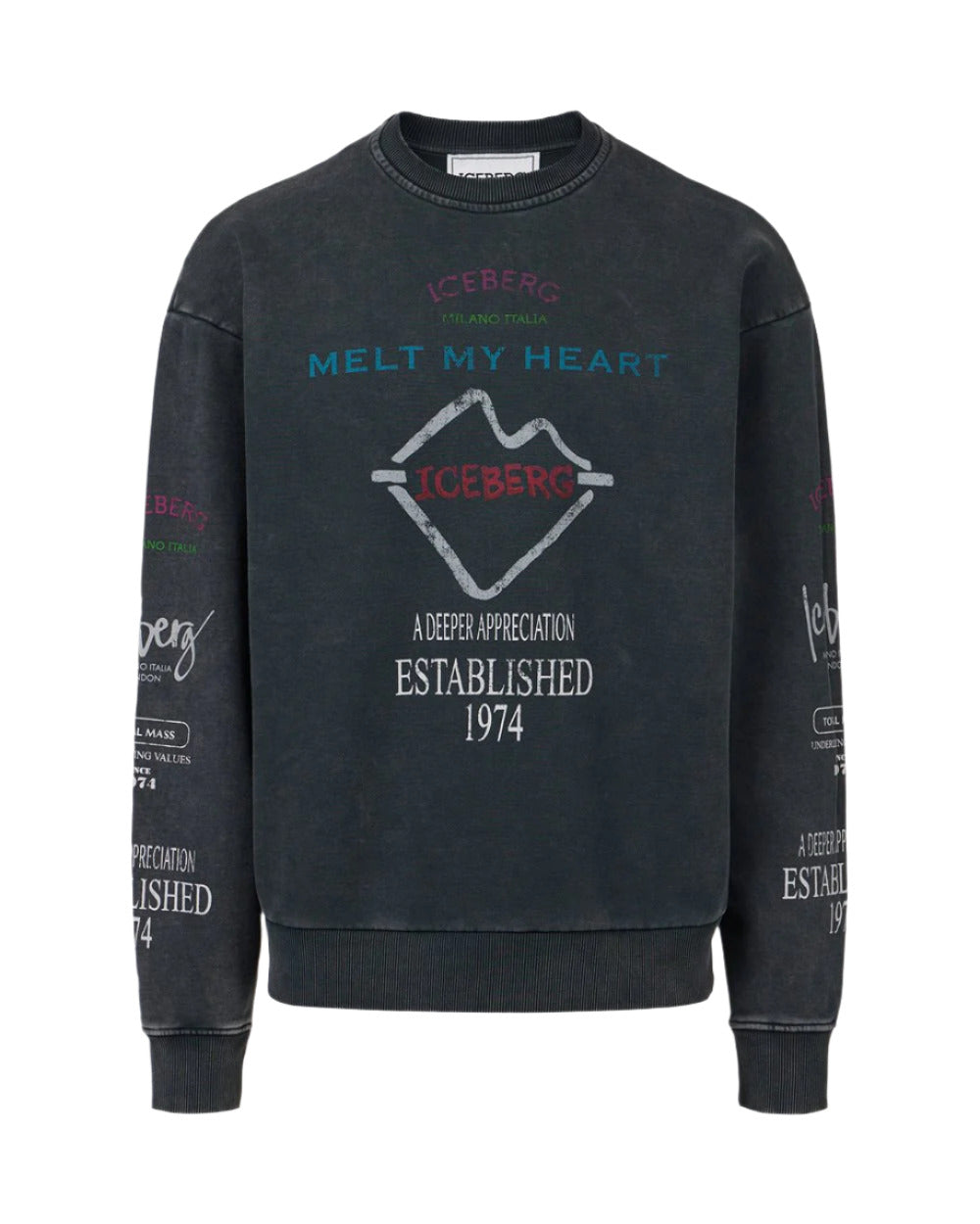 Iceberg regular fit black crewneck sweatshirt 100% cotton with New Symbol print