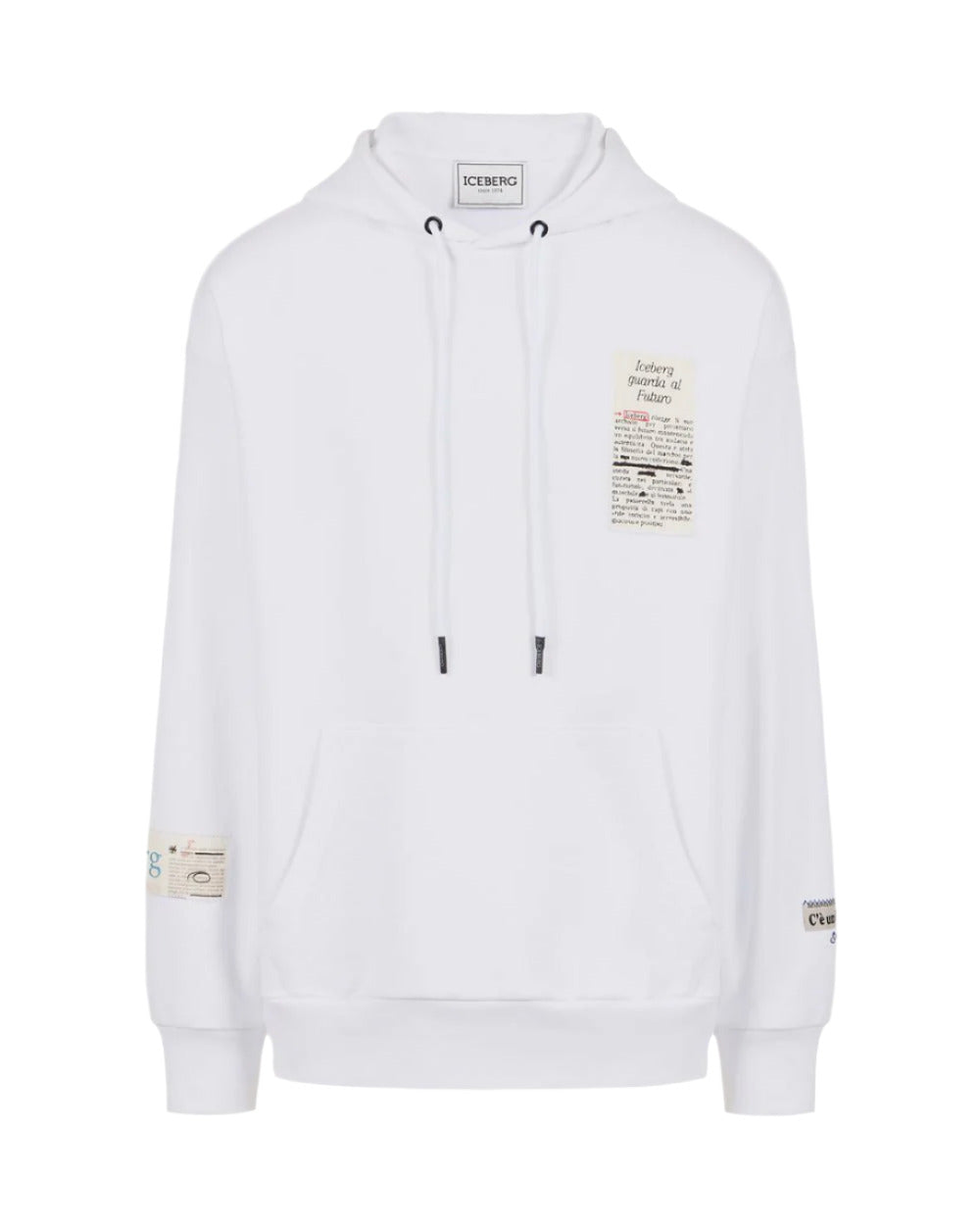 Iceberg relaxed fit cotton hoodie with newspaper print 100% cotton