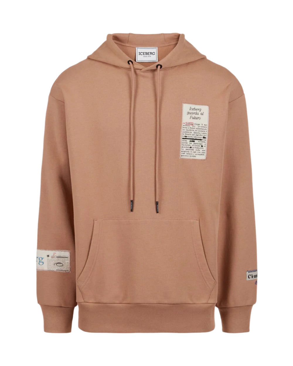 relaxed fit cotton hoodie with all-over newspaper print