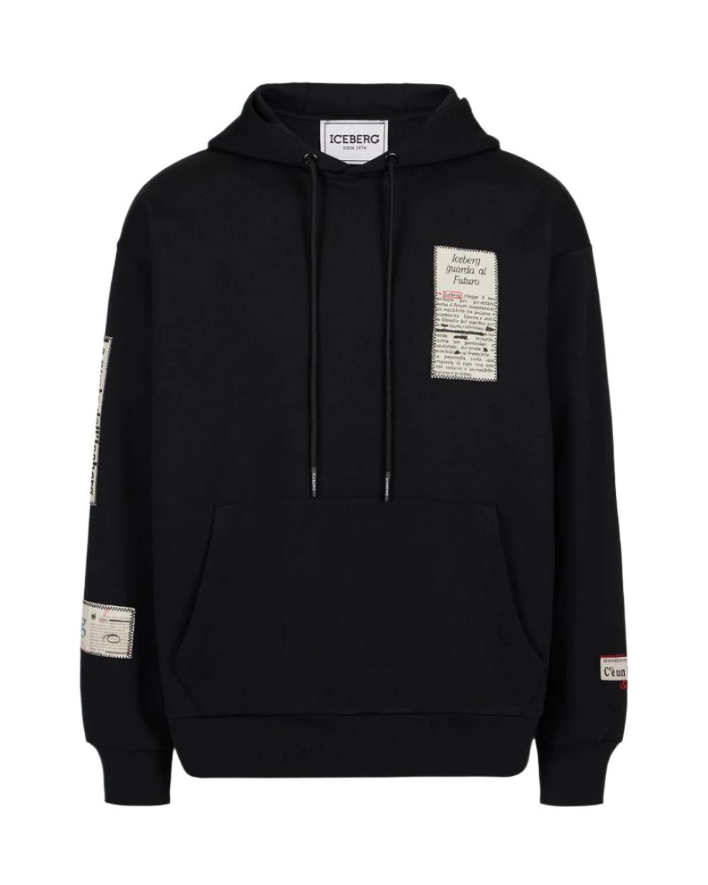 Iceberg relaxed fit cotton hoodie with newspaper-inspired print 100% cotton