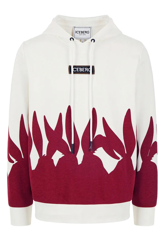 Red Bunny Print Pullover Hoodie (Cream)