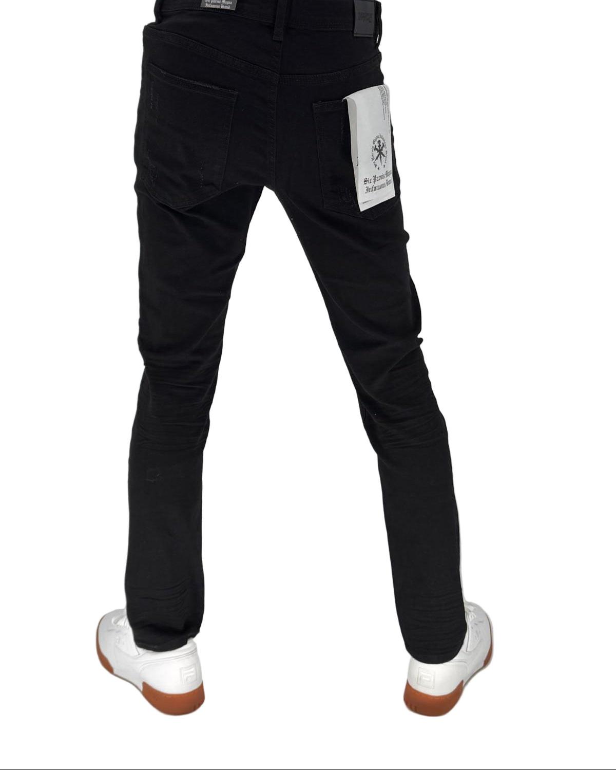 Step up your streetwear game with the Infamous Skinny Straight Jeans in Jet Black – the ultimate fusion of comfort, edge, and everyday style. These jeans are designed with a tailored skinny-straight fit that contours to your body without feeling restrictive. The deep jet black wash offers a clean, modern aesthetic that's perfect for day-to-night transitions.