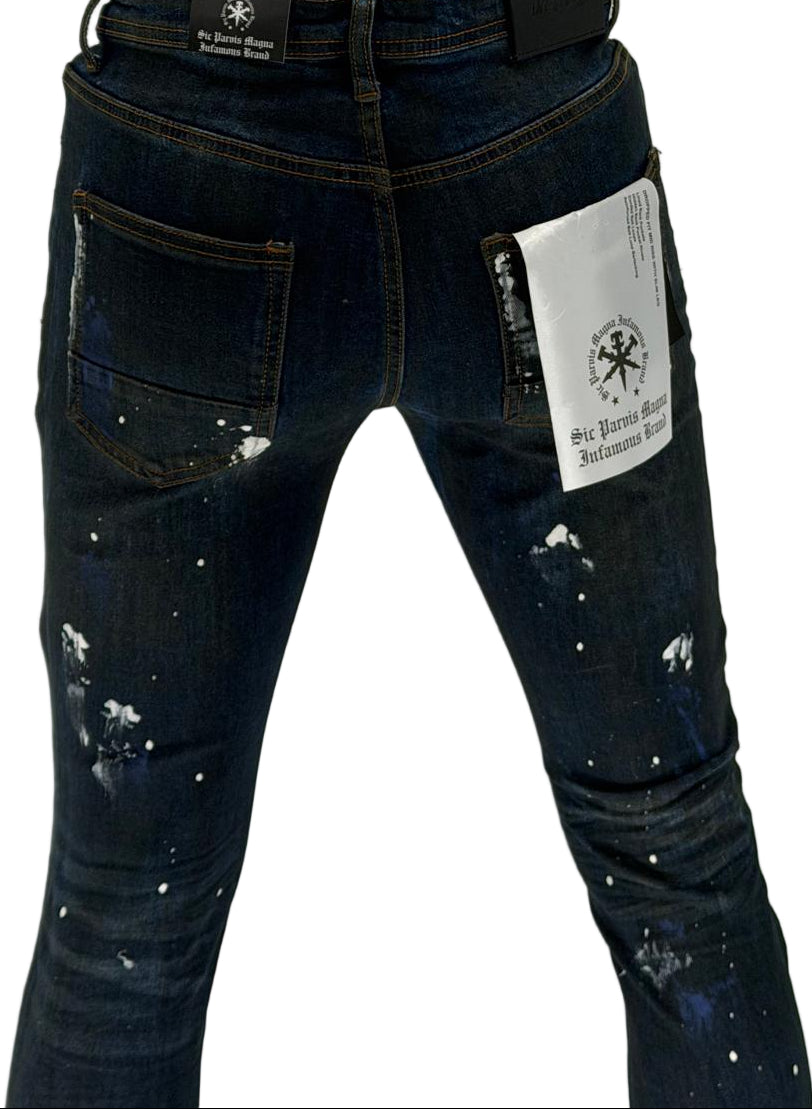 The Infamous Dark Blue Skinny Jeans bring timeless denim style with a sharp, modern edge. Designed with a deep indigo wash, these jeans offer a clean, versatile look that can be dressed up or down. The skinny fit hugs your legs for a streamlined silhouette, while the stretch fabric ensures comfort all day long.