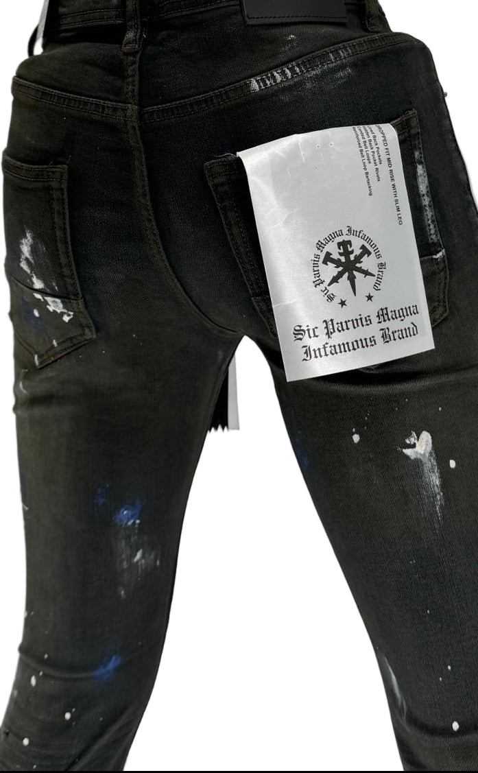 Step up your streetwear game with the Infamous Green Tint Skinny Jeans. Designed for those who aren't afraid to stand out, these slim-fit jeans combine urban attitude with a fresh twist. The subtle green tint adds a unique color pop to your wardrobe, while the stretch denim ensures a snug, comfortable fit that moves with you.