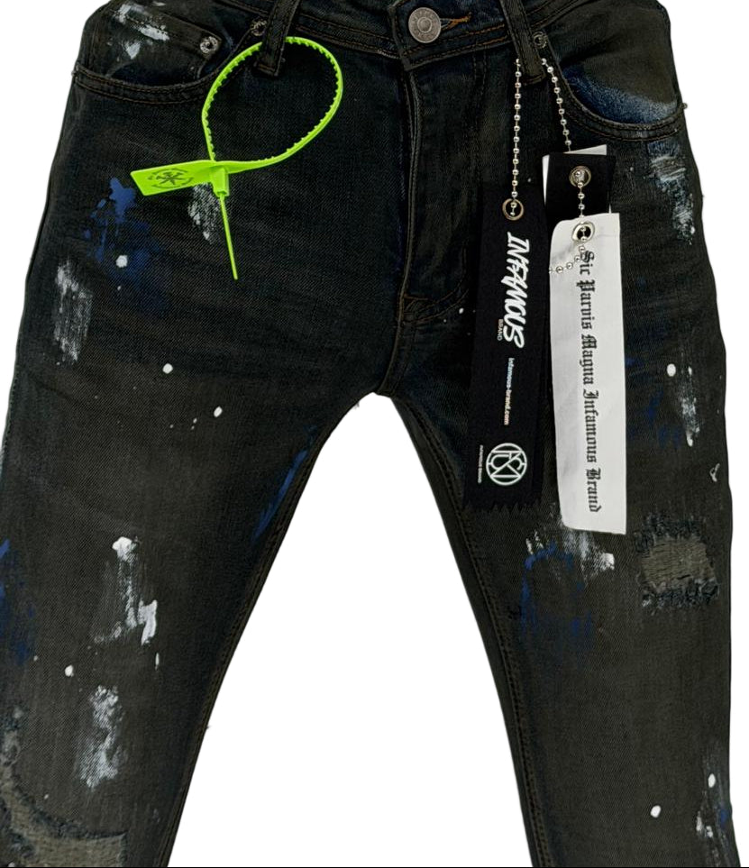 Step up your streetwear game with the Infamous Green Tint Skinny Jeans. Designed for those who aren't afraid to stand out, these slim-fit jeans combine urban attitude with a fresh twist. The subtle green tint adds a unique color pop to your wardrobe, while the stretch denim ensures a snug, comfortable fit that moves with you.