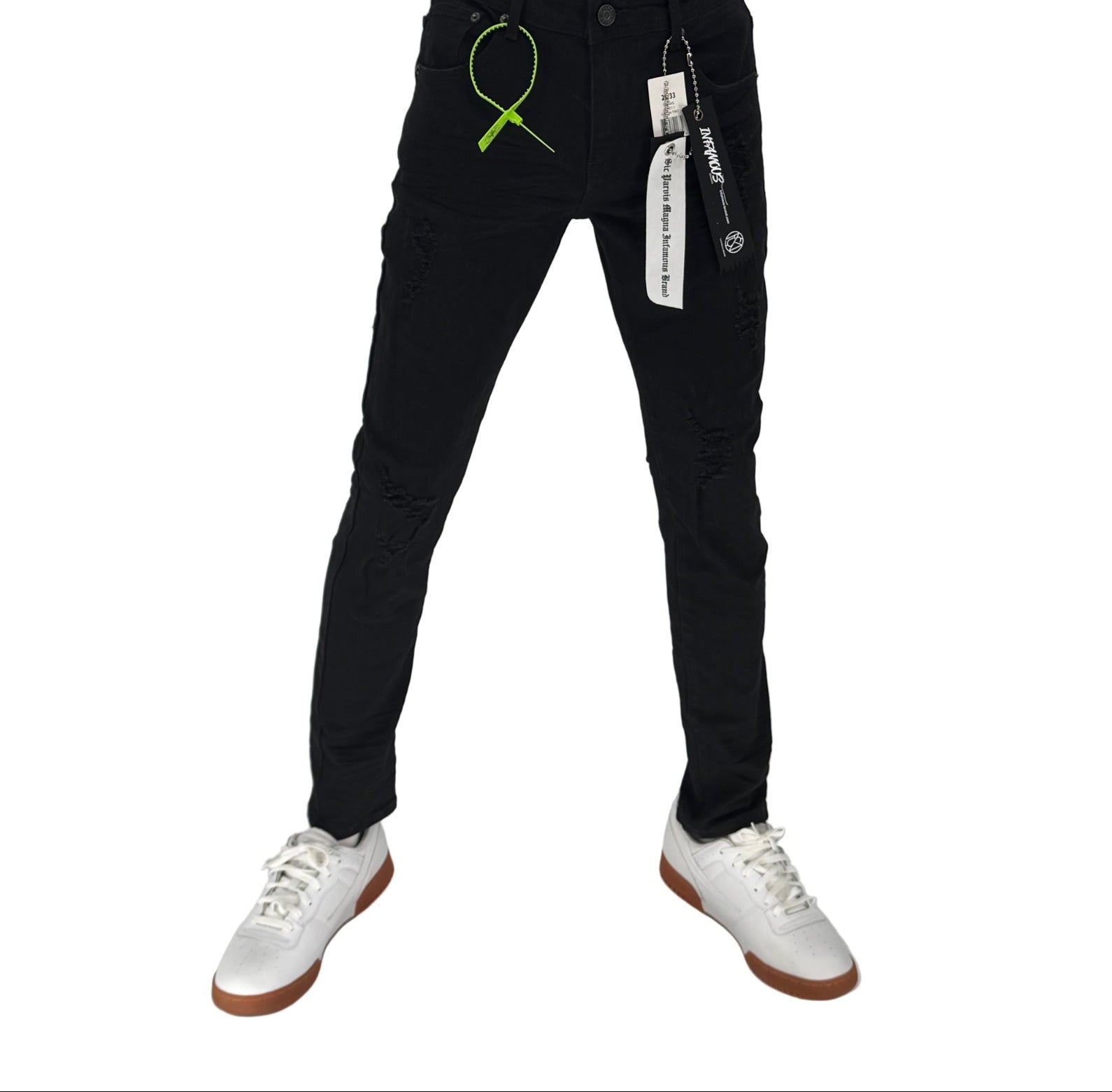 Own the night with the Infamous Skinny Straight Jeans in Jet Black – a bold, everyday essential crafted for those who demand style with an edge. Designed with a sleek skinny-straight cut, these jeans offer a modern fit that hugs in all the right places while maintaining comfort and mobility.