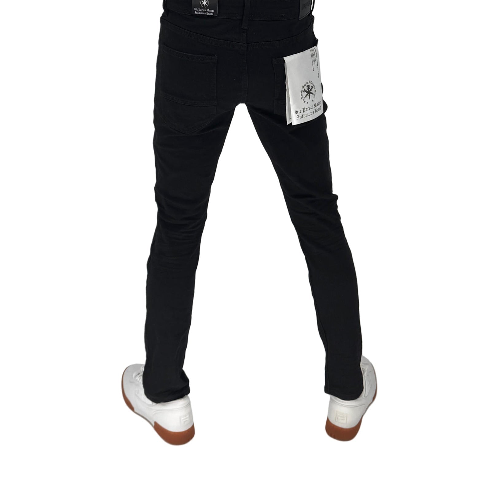 Own the night with the Infamous Skinny Straight Jeans in Jet Black – a bold, everyday essential crafted for those who demand style with an edge. Designed with a sleek skinny-straight cut, these jeans offer a modern fit that hugs in all the right places while maintaining comfort and mobility.