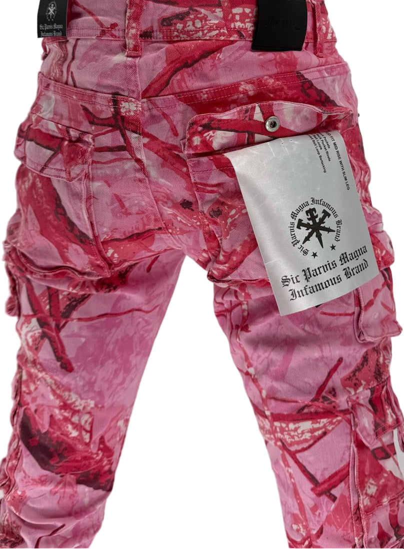 Turn heads and break the mold with the Infamous Stacked Jeans in Pink Camo – the ultimate statement piece for bold, fashion-forward styling. These stacked jeans feature a tapered fit with extended length for a signature stacked effect at the ankles, bringing runway-level flair to your everyday look.