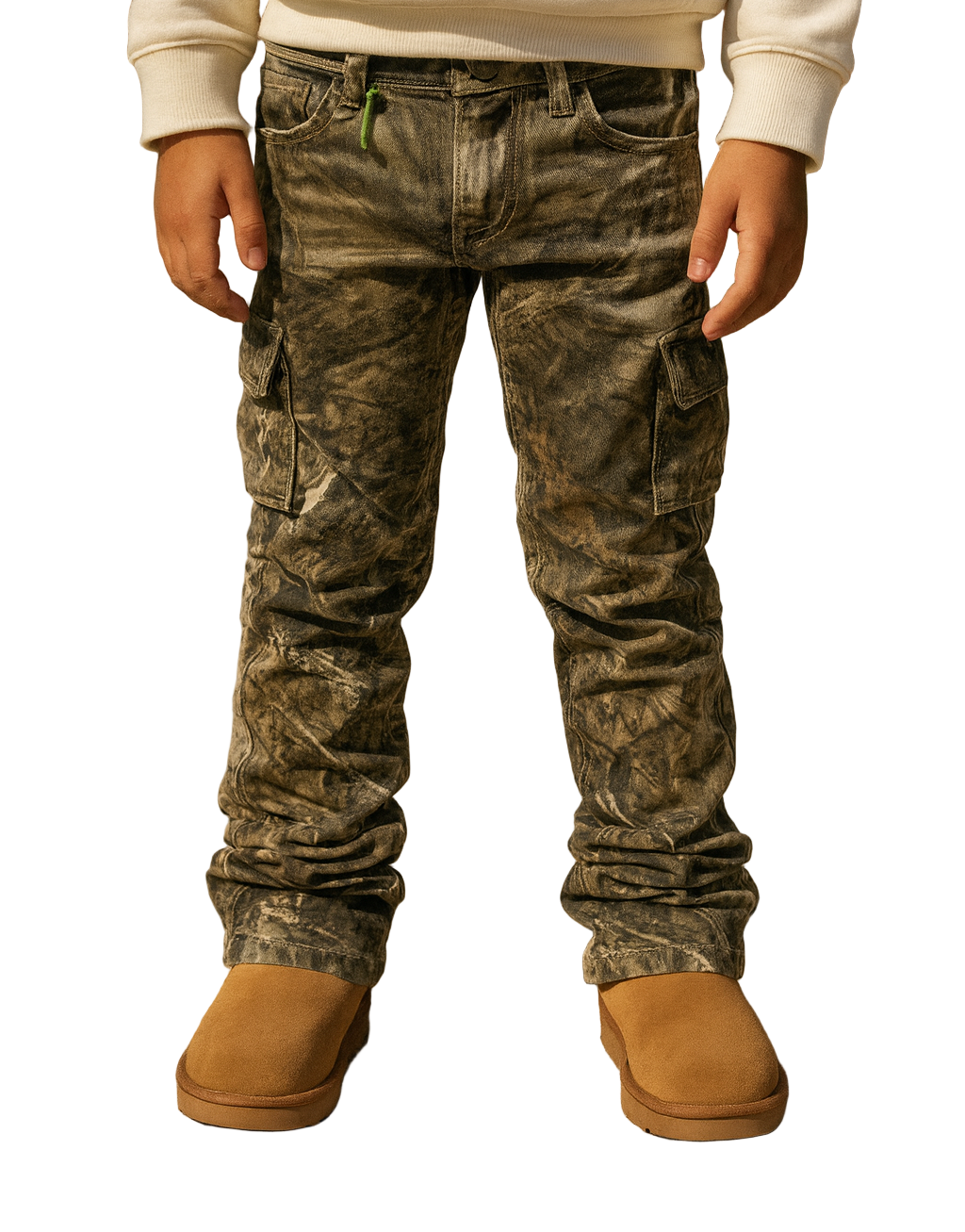 Level up your kid’s streetwear game with the Infamous Kids Stacked Jeans (Hunter Camo)