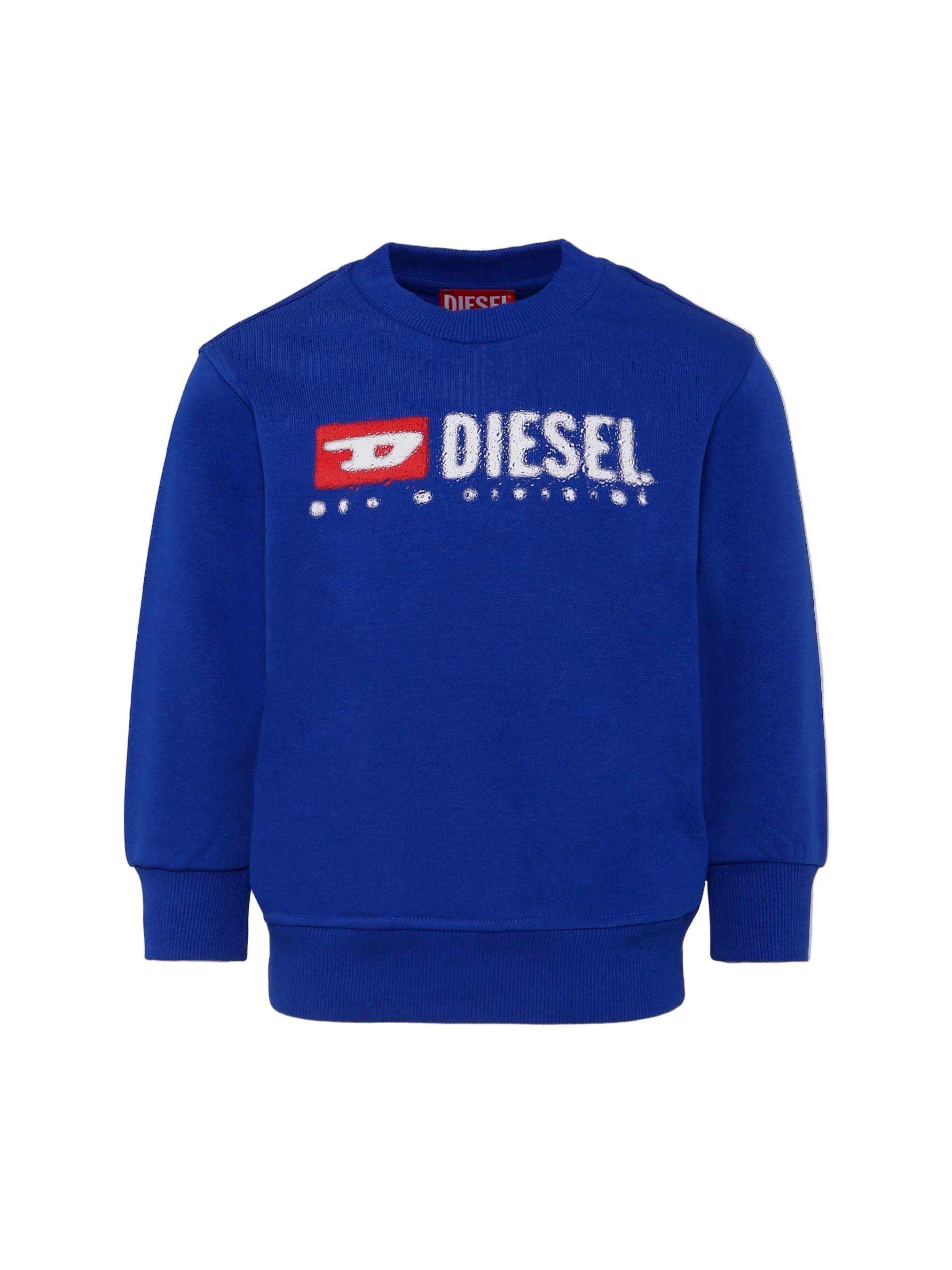Diesel Chronight White Sweatshirt with oversized fit, long sleeves, and Diesel Denim Division logo with water splash effect.