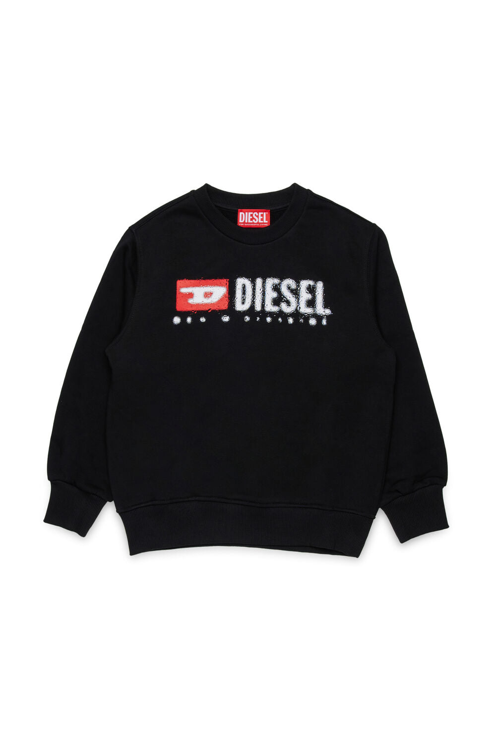 Diesel Chronight Black Sweatshirt with oversized fit, long sleeves, and Diesel Denim Division logo with water splash effect.
