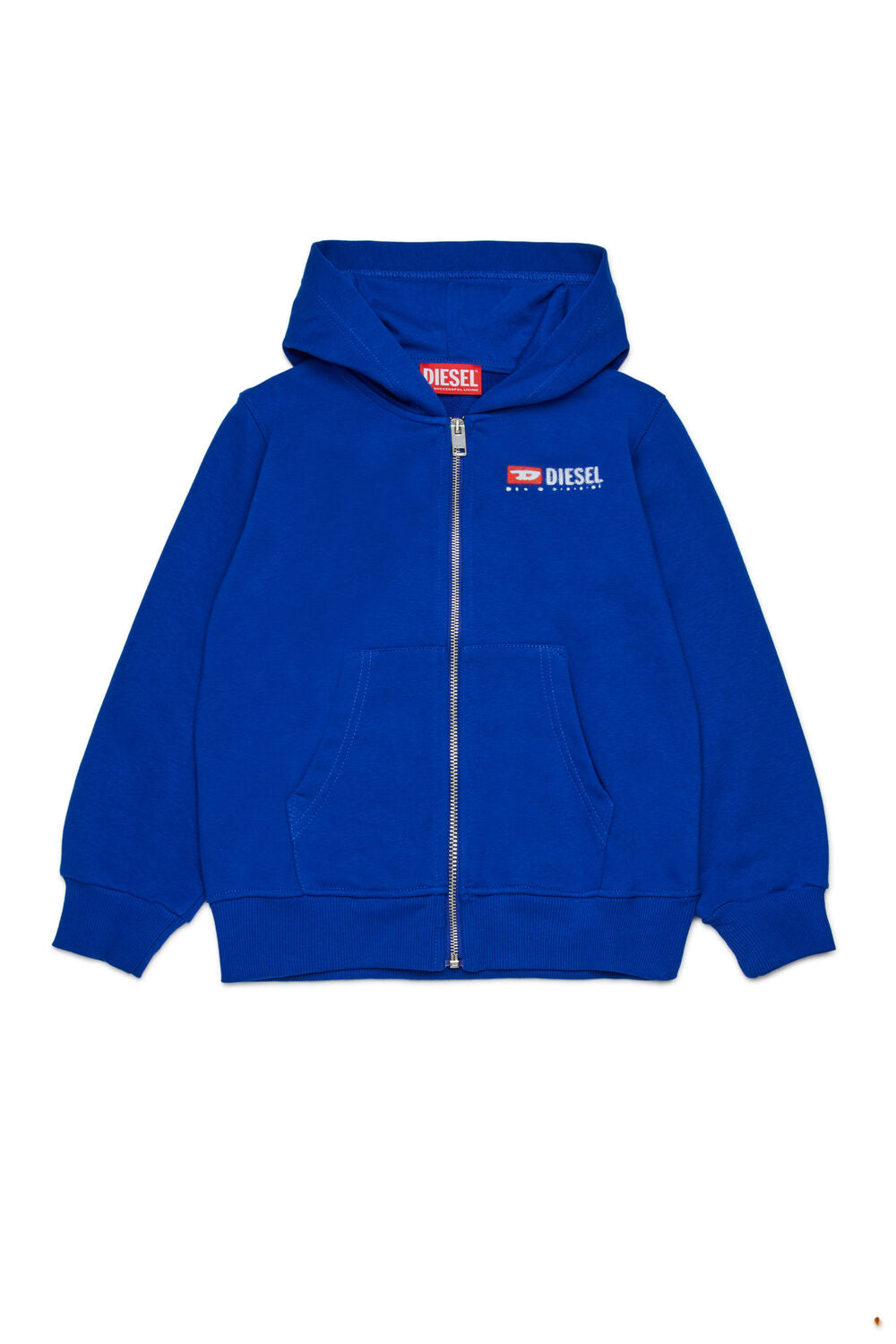 Diesel Kids Black Zip Hoodie (ID: J02484KYAZ3) with chest logo, hood, kangaroo pockets, and ribbed trims.