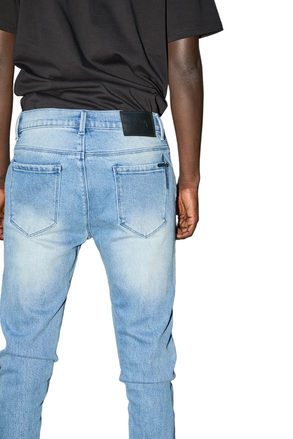 RtA men’s skinny jeans in Glacier Blue Cross Triad colorway.