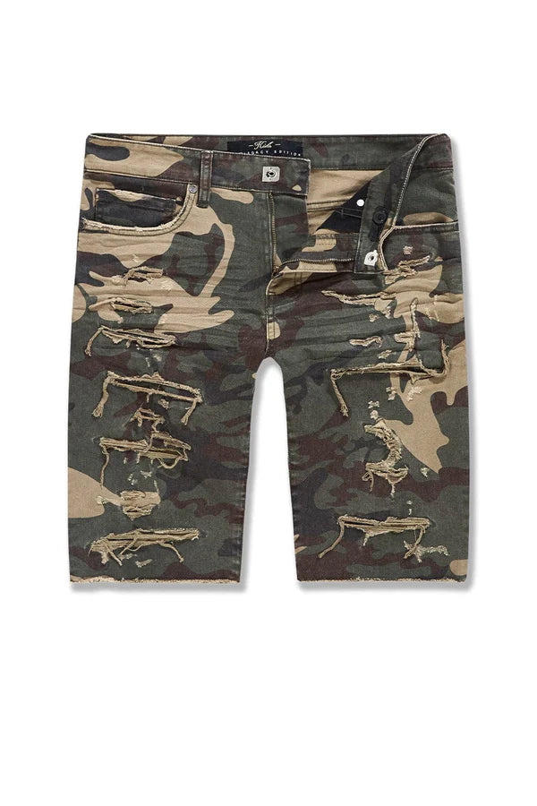 Camouflage shorts on a white background