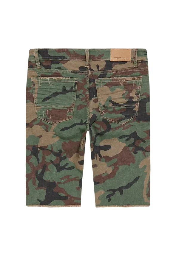 The OG – Tulsa Camo Twill Shorts deliver a bold take on the classic knee-length OG fit. Designed with heavy shredding, textured detailing, and a worn-in finish, these shorts bring standout streetwear energy to any look. Crafted from stretch twill for all-day comfort, they keep a structured fit while adding rugged character with every detail.