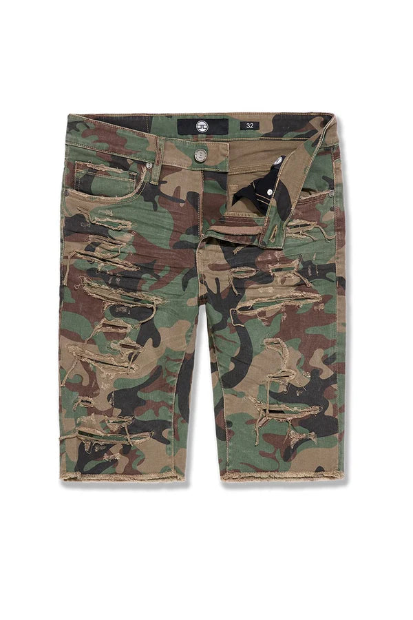 The OG – Tulsa Camo Twill Shorts deliver a bold take on the classic knee-length OG fit. Designed with heavy shredding, textured detailing, and a worn-in finish, these shorts bring standout streetwear energy to any look. Crafted from stretch twill for all-day comfort, they keep a structured fit while adding rugged character with every detail.